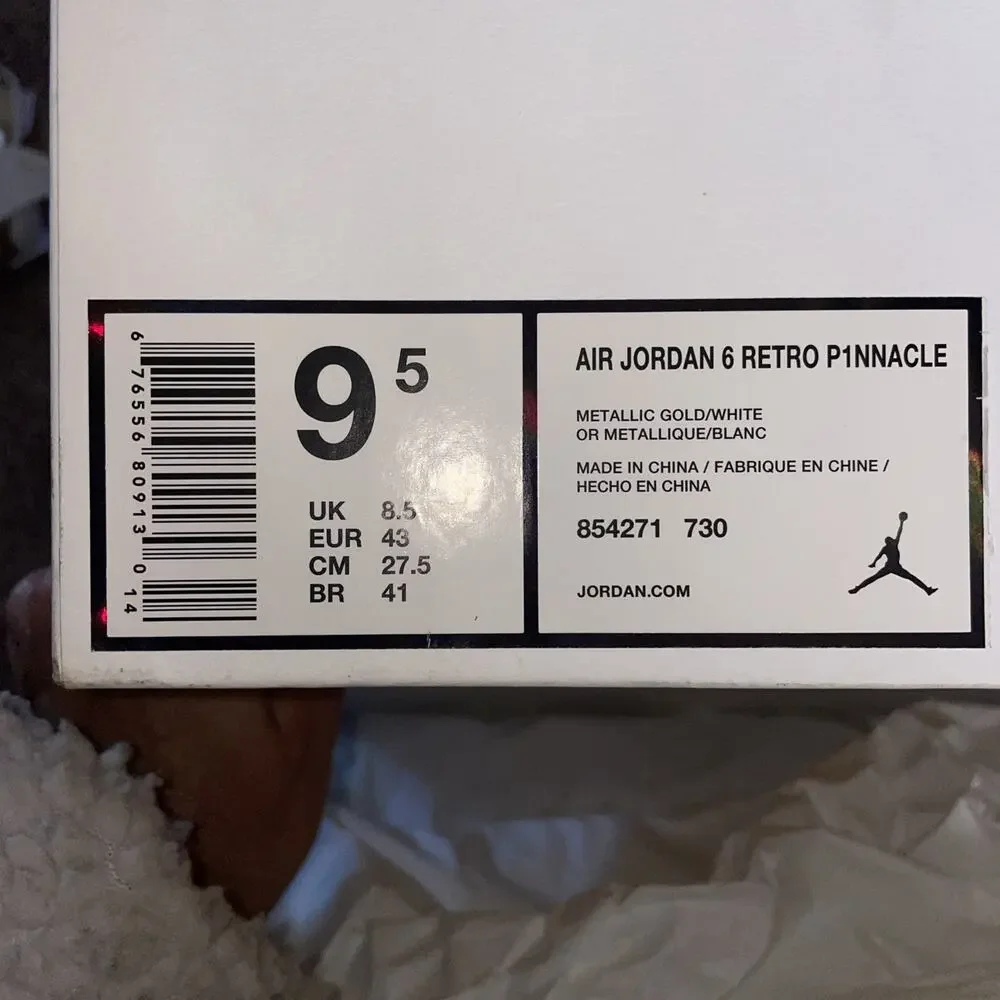 Air Jordan 6 Retro Pinnacle Metallic Gold Men size 9.5 #854271-730 Brand New
